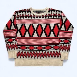 Lucca Couture Red and Black Geometric Crewneck Sweater